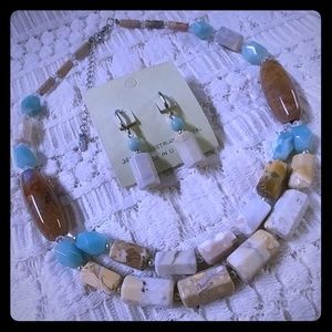 Brown & Turquoise Stone Necklace Set USA Made